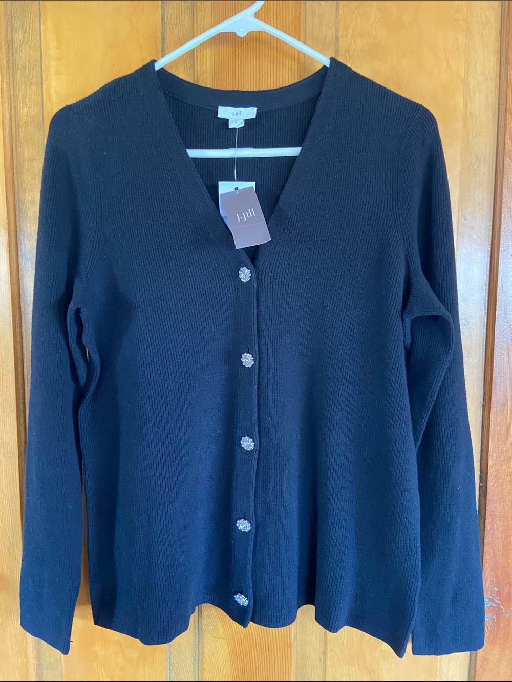 J. Jill Black V-Neck Button Cardigan with Decorative Sparkle Buttons